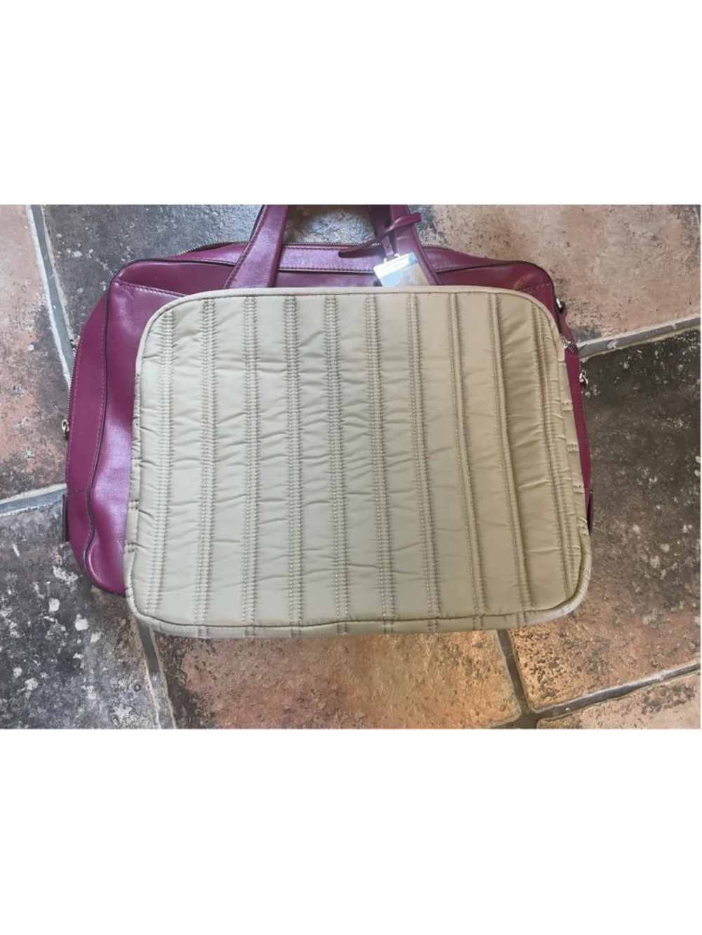 Tumi Magenta Leather Handbag Silver Hardware Office Work